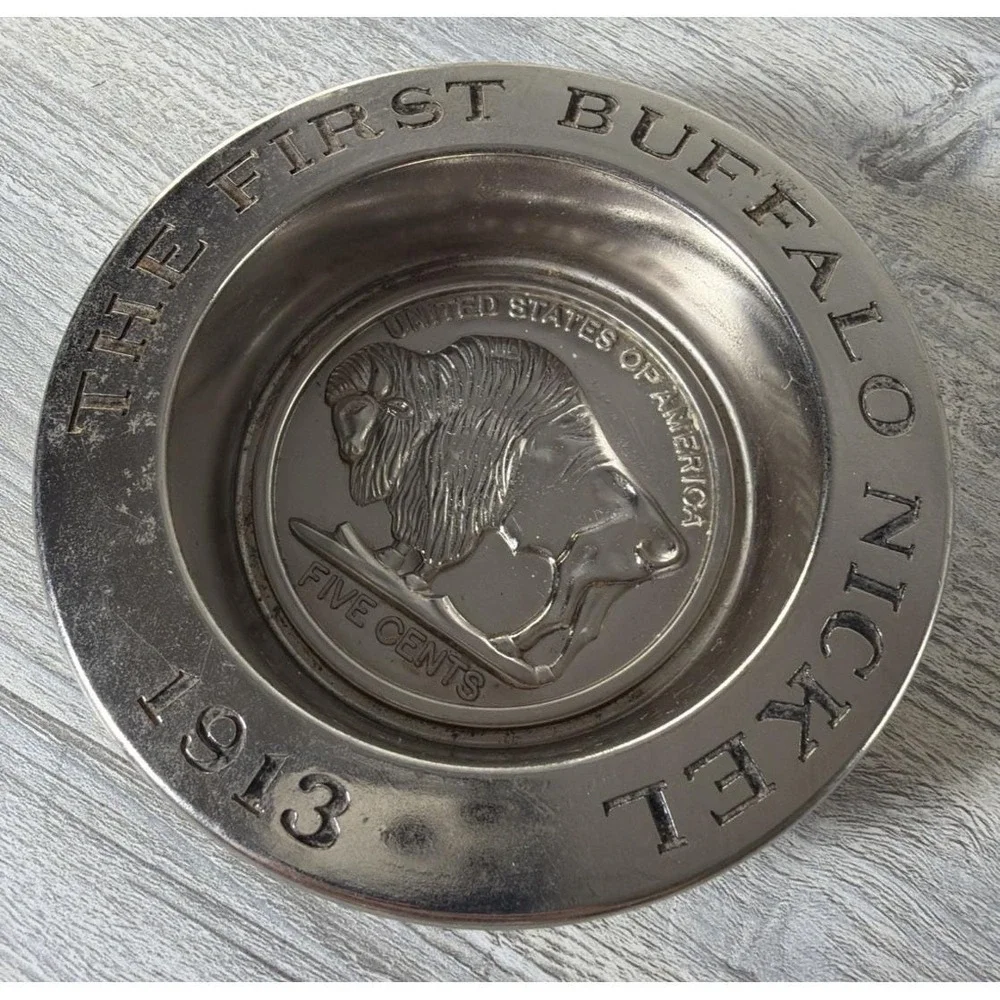 The First Buffalo Nickel Trinket Dish 1913 Five Cents MCM Vintage Decor Avon